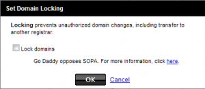 GoDaddy Unlock Dialog